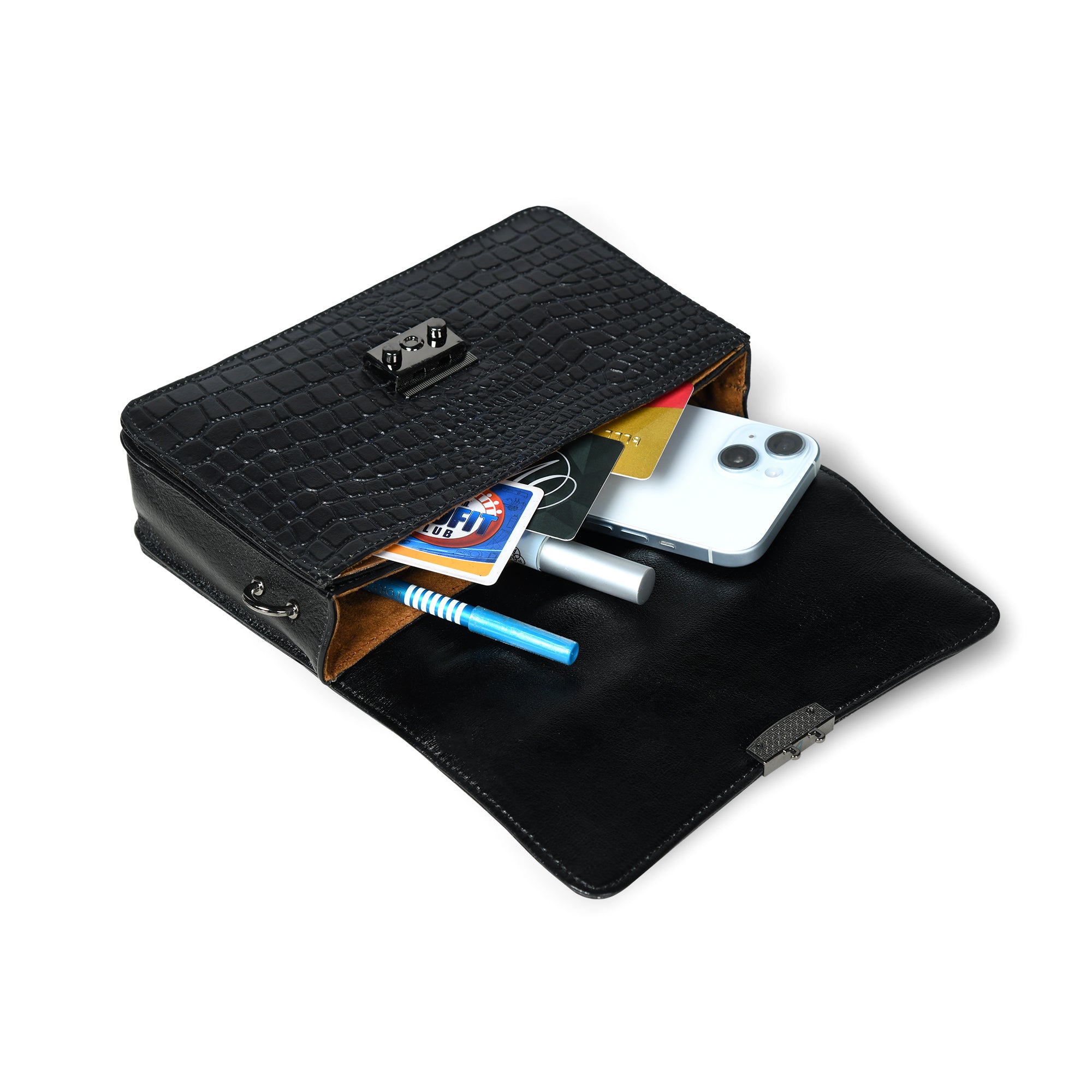 Imperial Croc Luxe Satchel - Black Colour